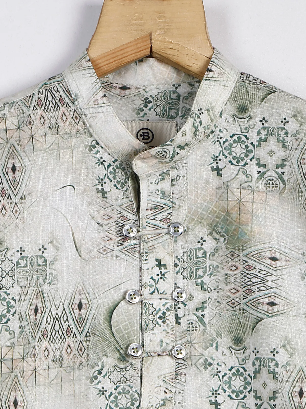 Blazo sage green printed cotton kurta style shirt