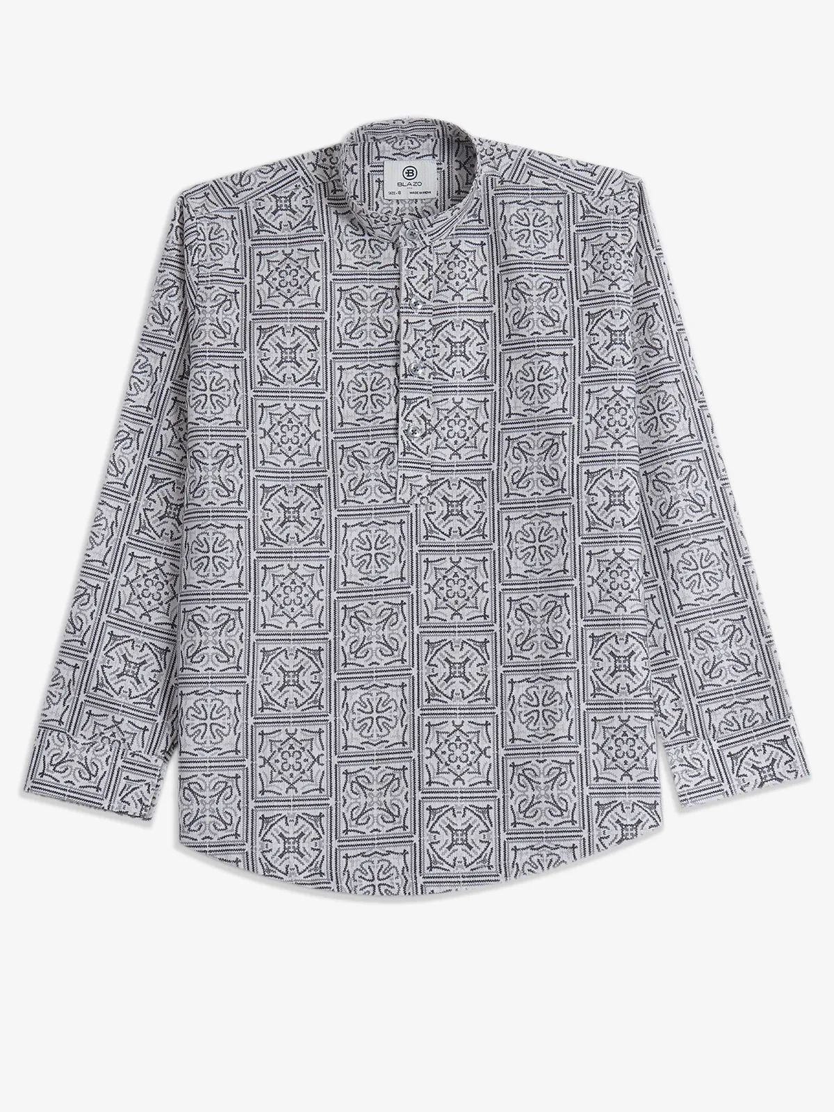 BLAZO white cotton printed kurta style shirt