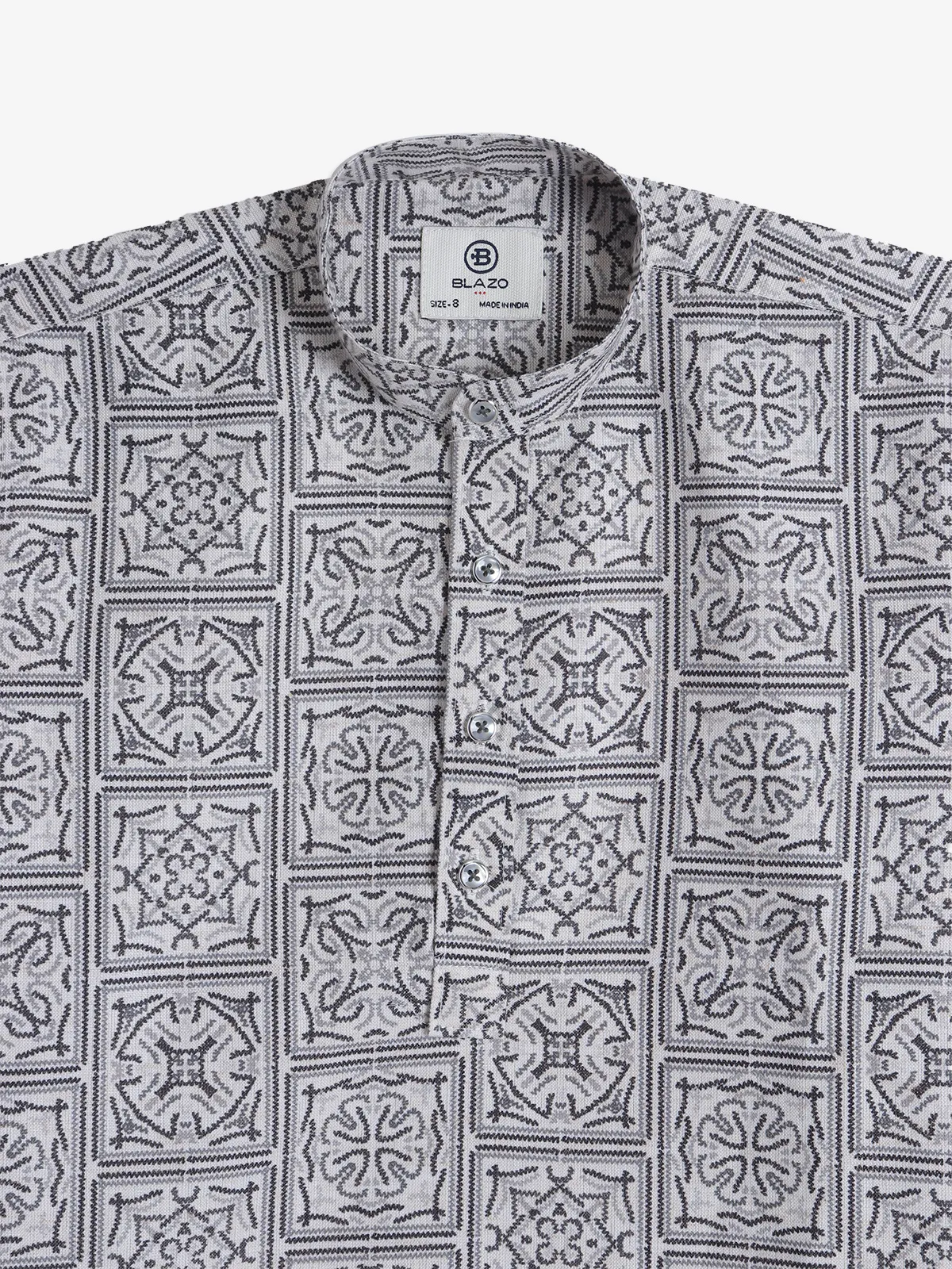 BLAZO white cotton printed kurta style shirt