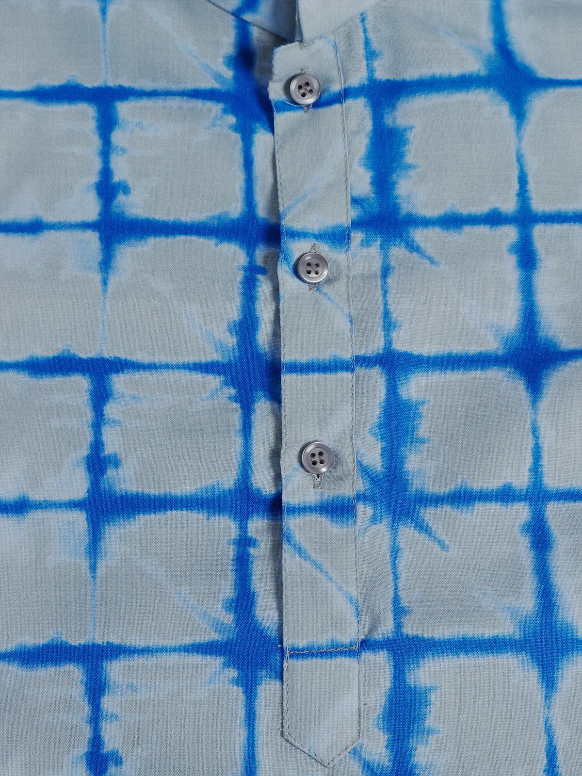 Blue and grey printed cotton kurta suit