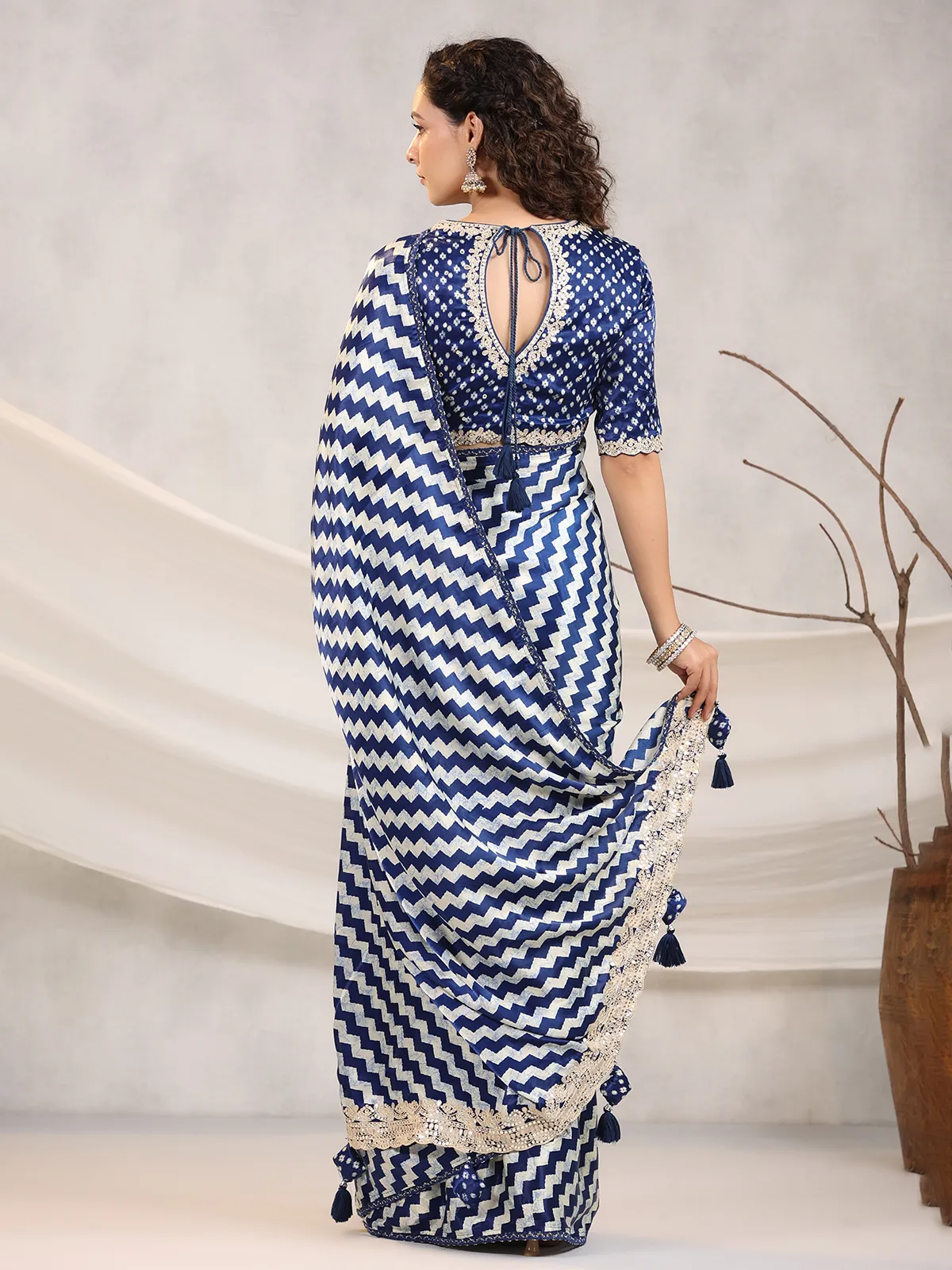 Blue and white muslin silk saree