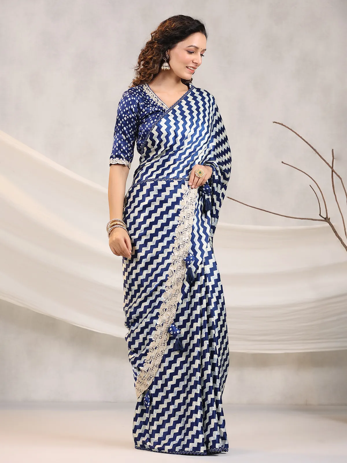 Blue and white muslin silk saree