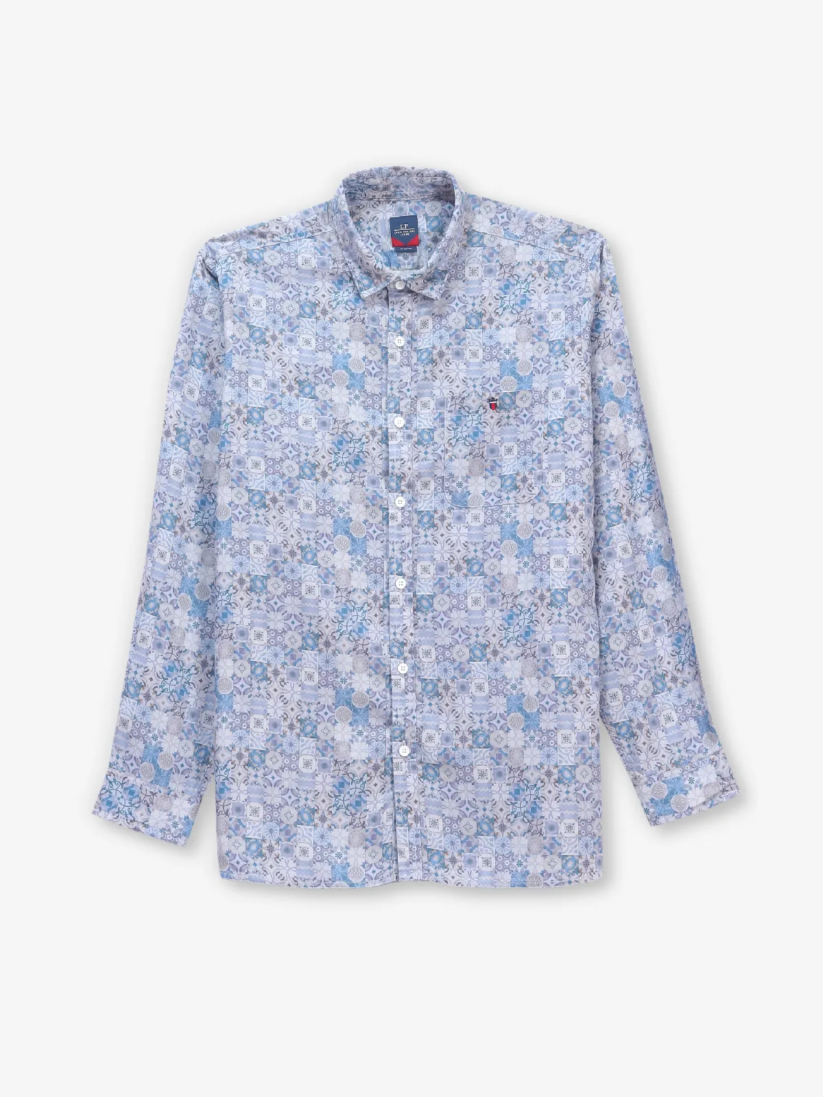 LOUIS PHILIPPE blue and white printed casual slim fit shirt