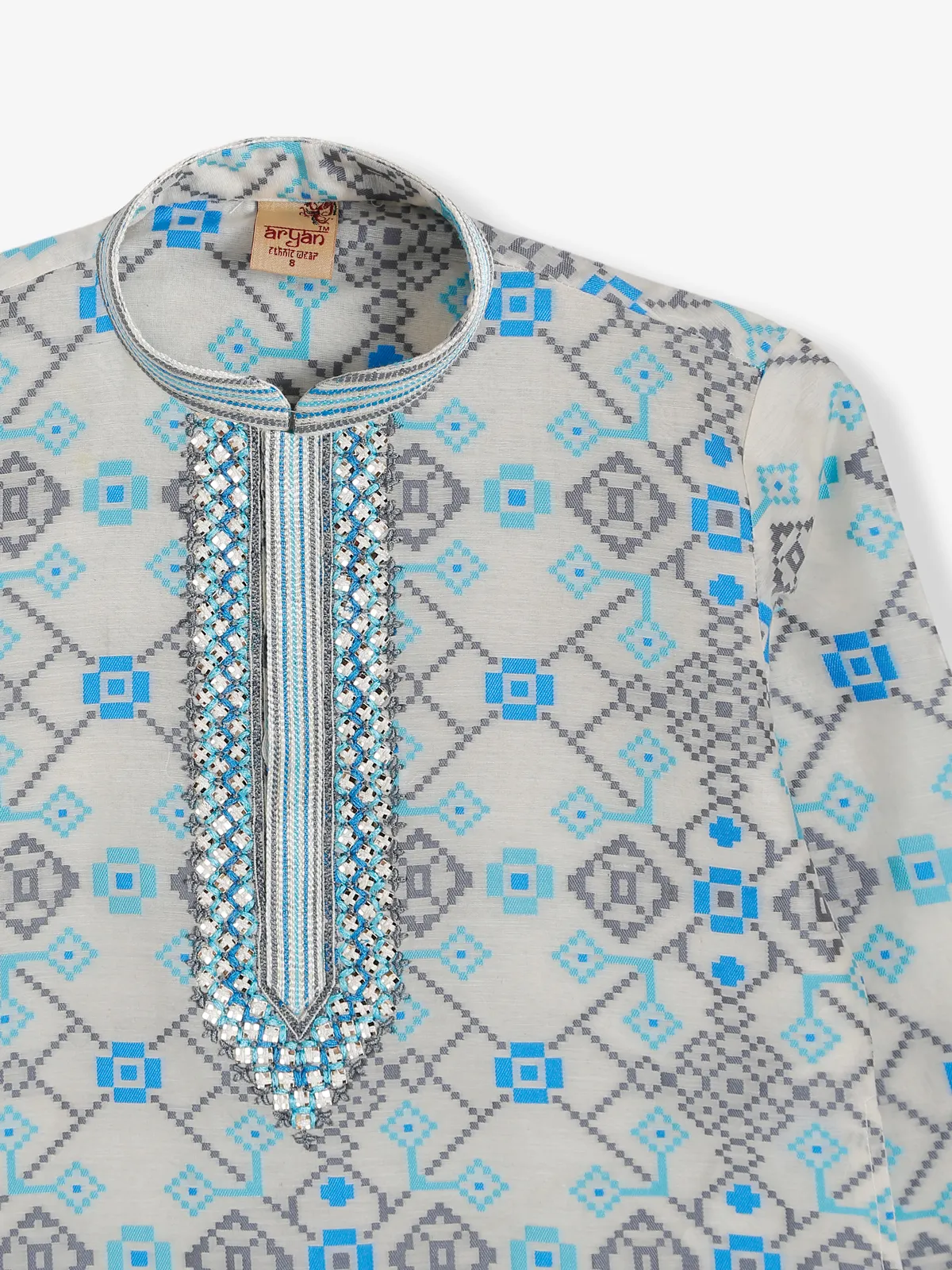 Blue and white printed cotton kurta suit