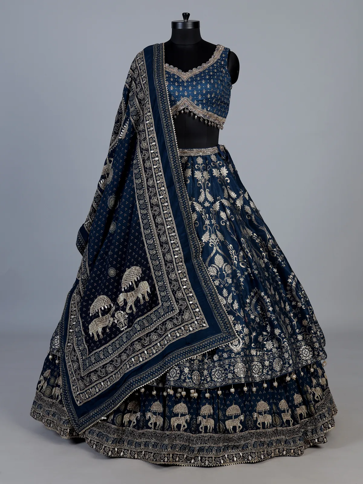 Blue banarasi silk embroidered wedding lehenga choli