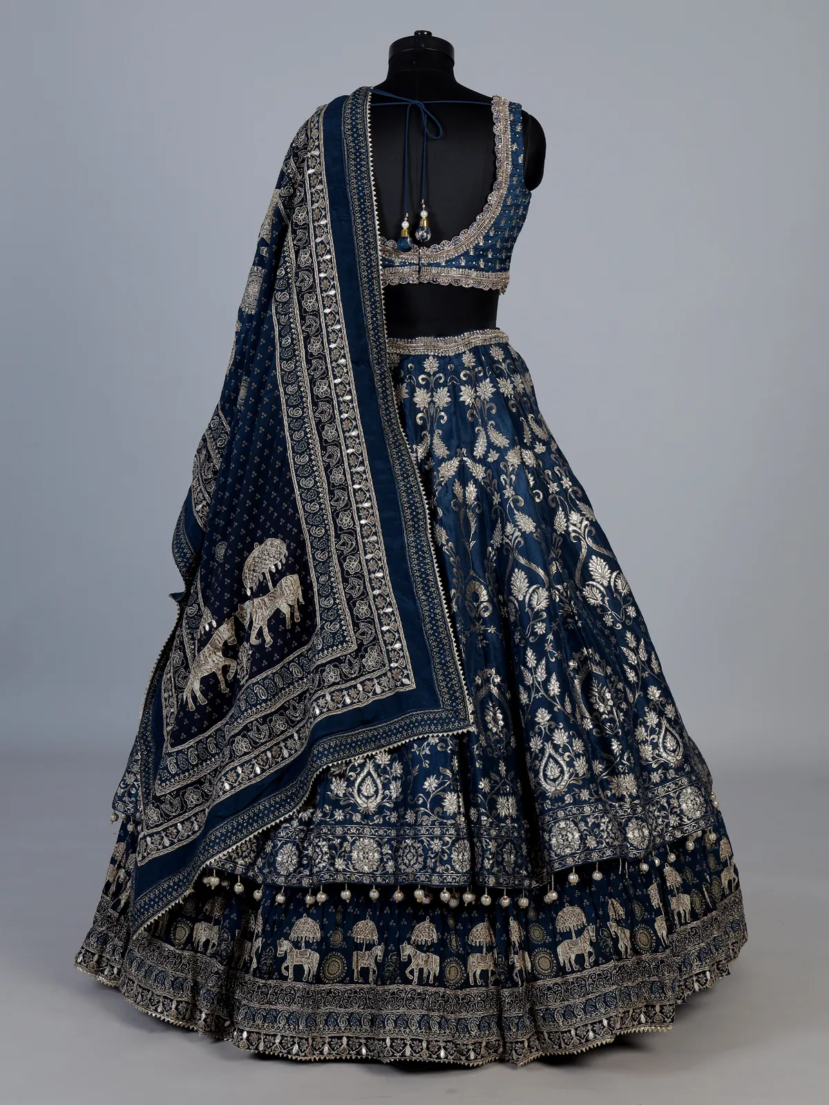 Blue banarasi silk embroidered wedding lehenga choli
