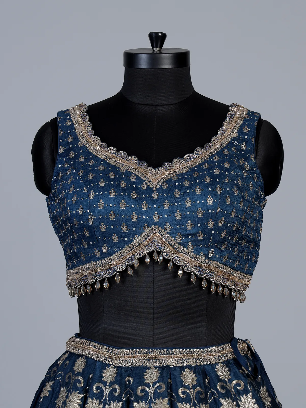 Blue banarasi silk embroidered wedding lehenga choli