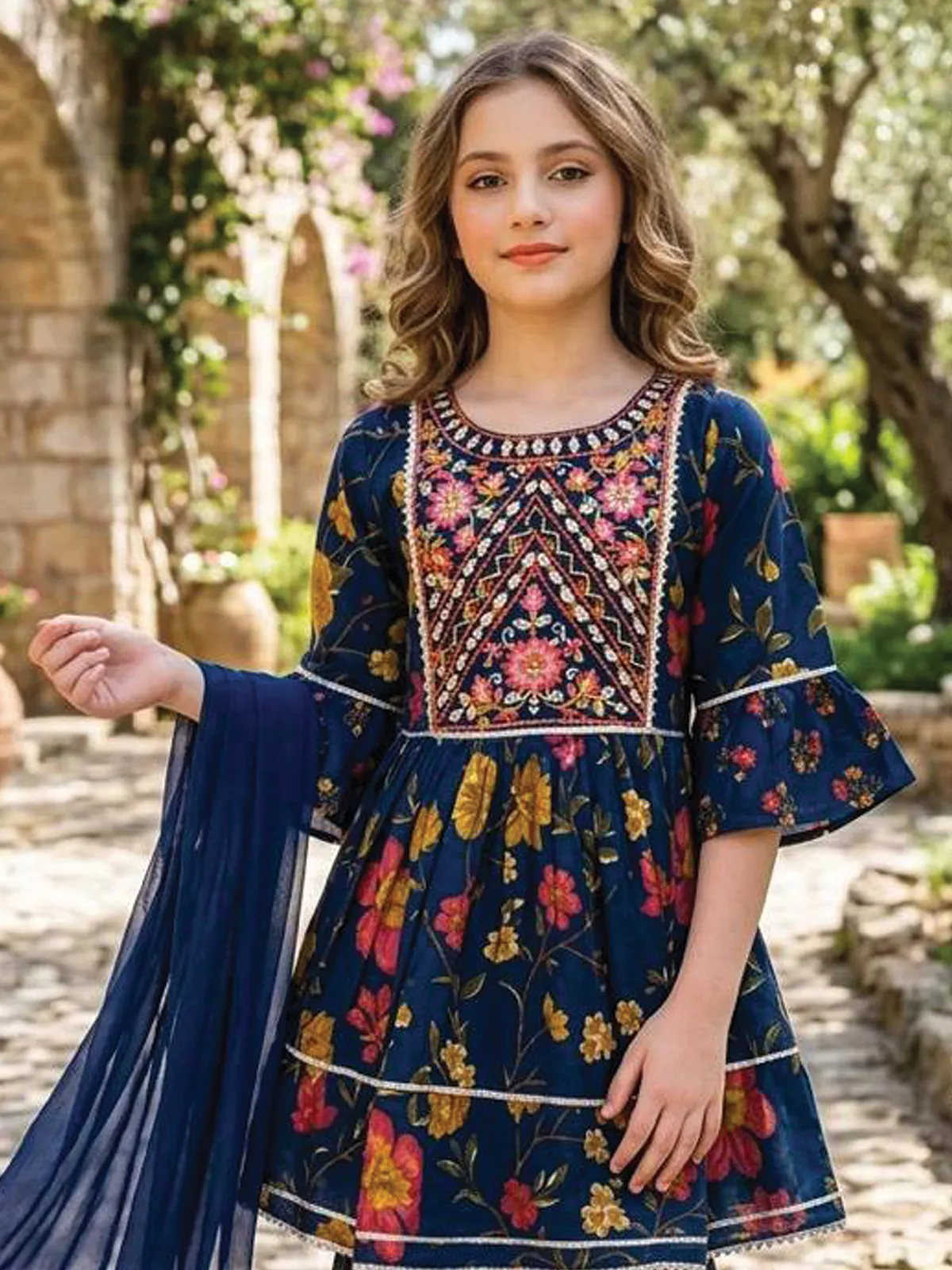 cotton gharara dress Hand Block Print Cotton Sharara Set |Teal, Magenta Floral Kurti with Cotton Dupatta | Indian Ethnic Co-ord Set