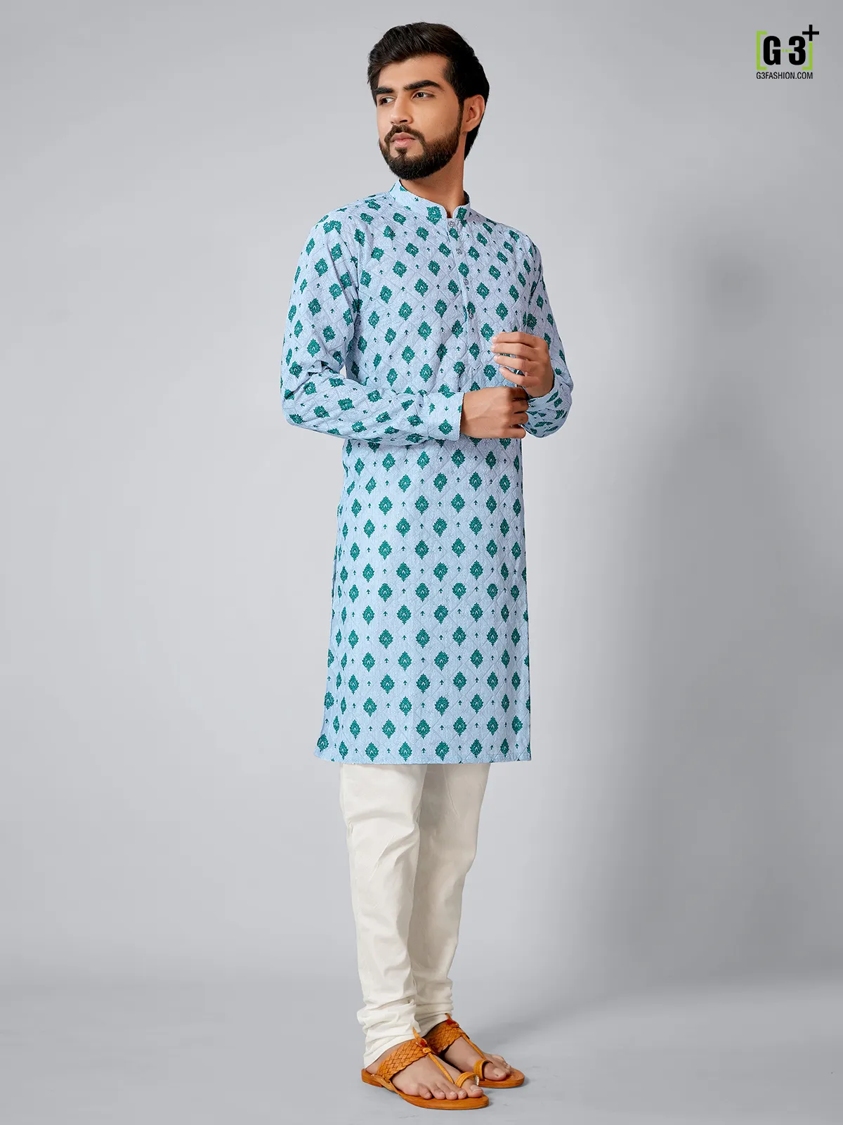 Blue cotton silk kurta set for festive seasons