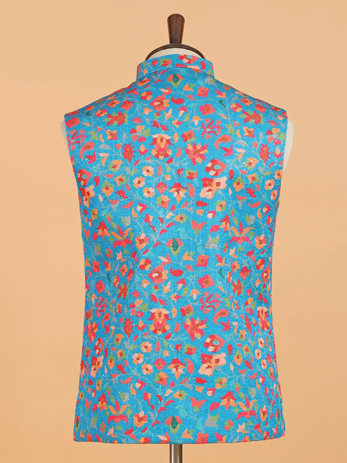 Blue cotton silk waistcot set for men