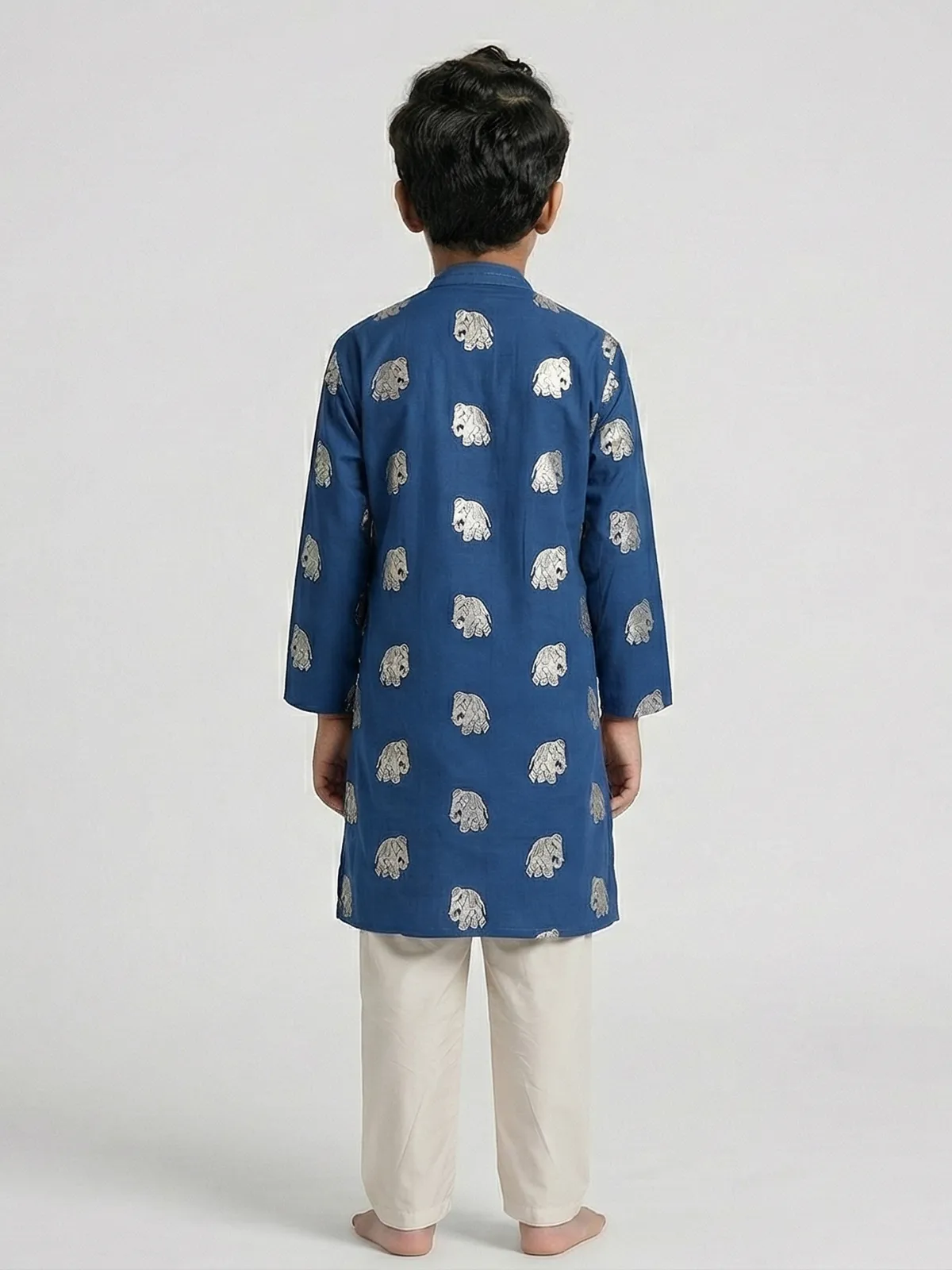Blue cotton silk zari work festive kurta suit