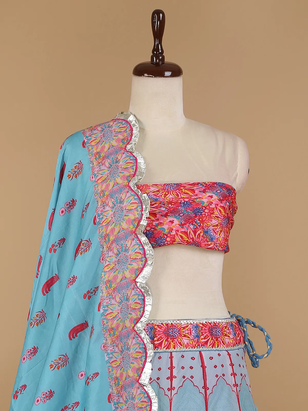 Blue shaded silk printed lehenga choli