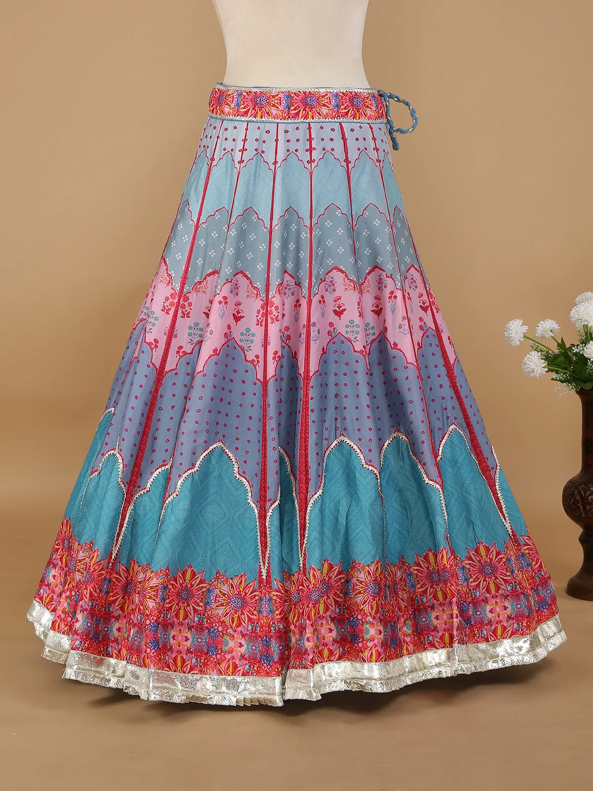 Blue shaded silk printed lehenga choli