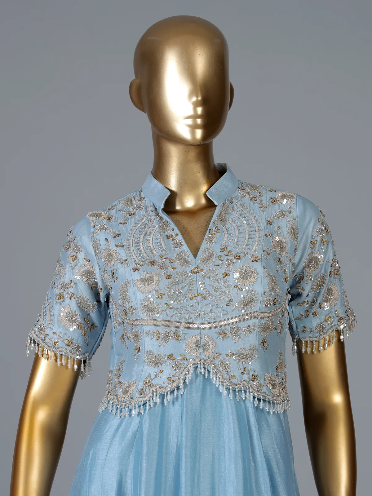 blue and gold anarkali dress Blue golden anarkali suit set Kamodinee