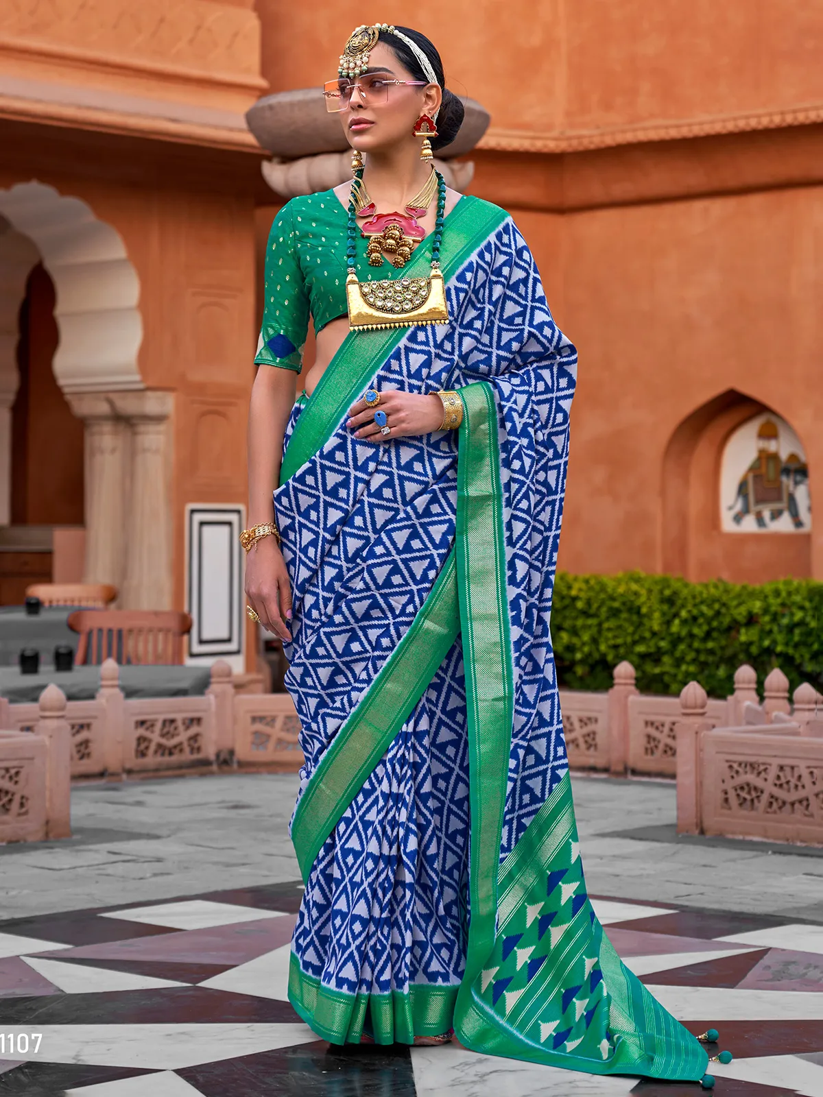 Blue soft cotton silk saree