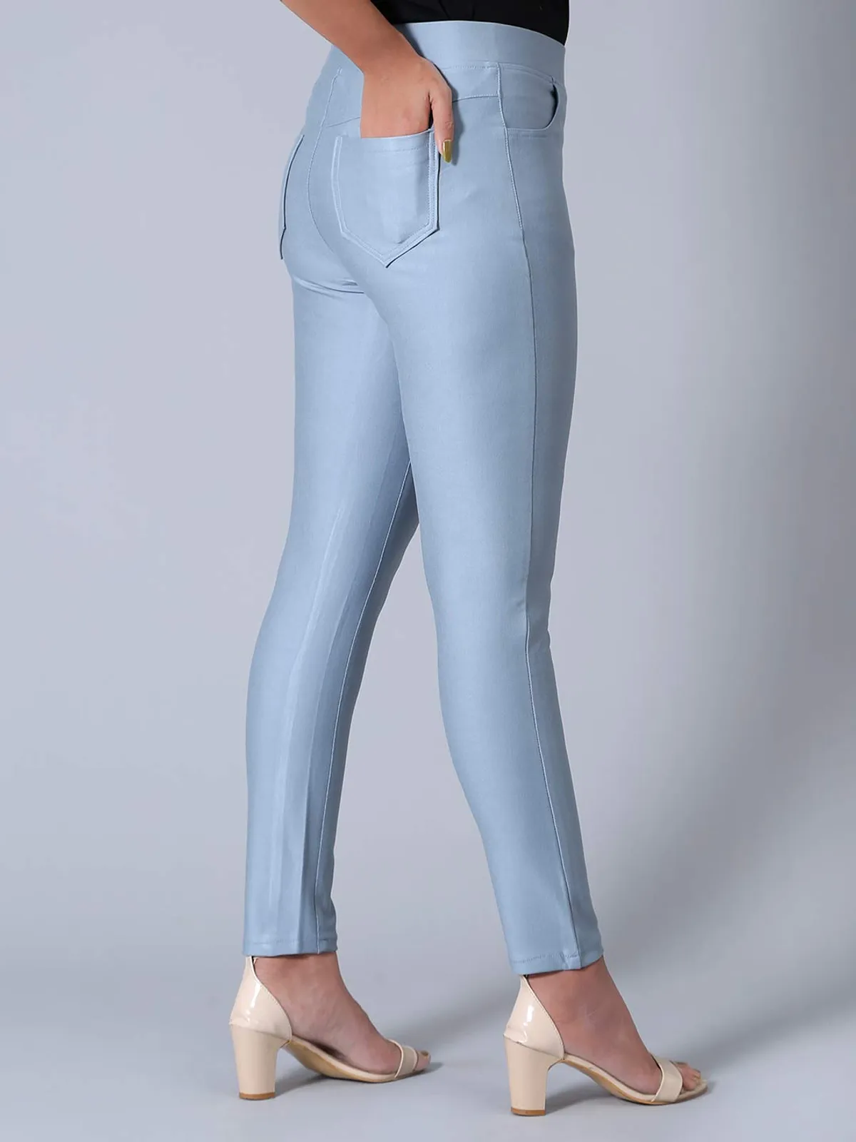 Blue solid cotton jeggings