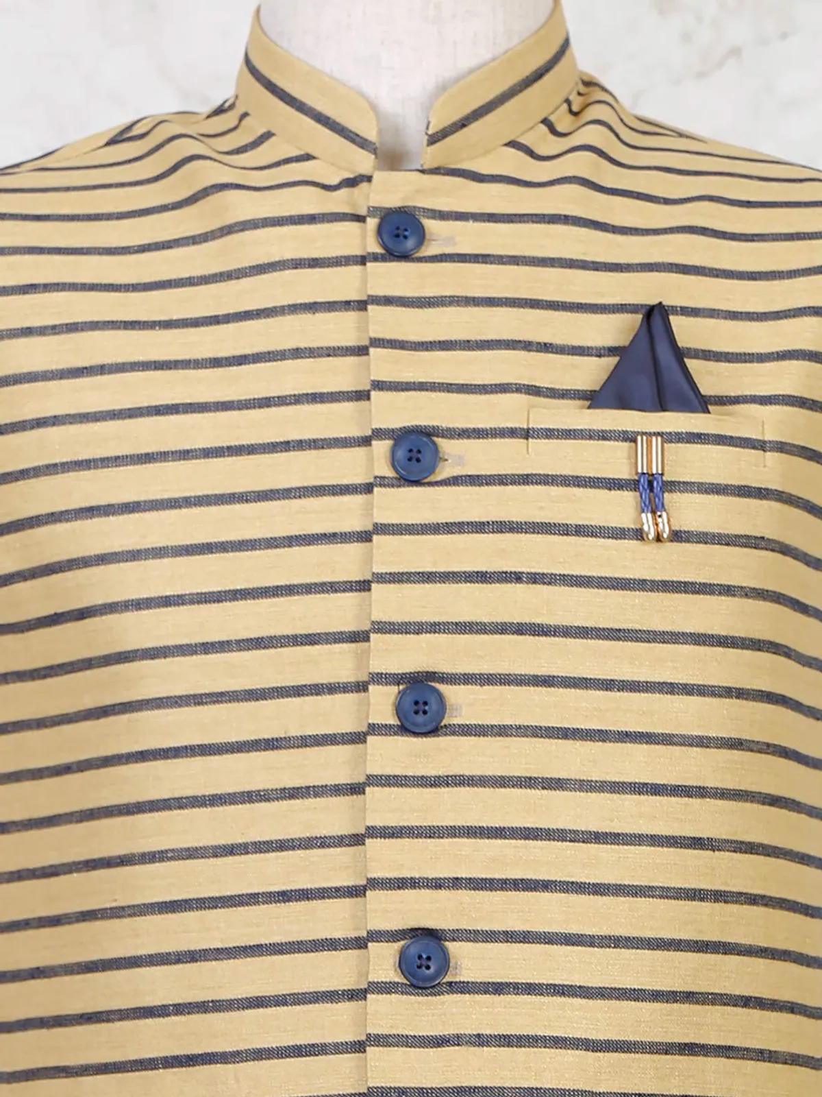 Blue stripe cotton silk mens waistcoat