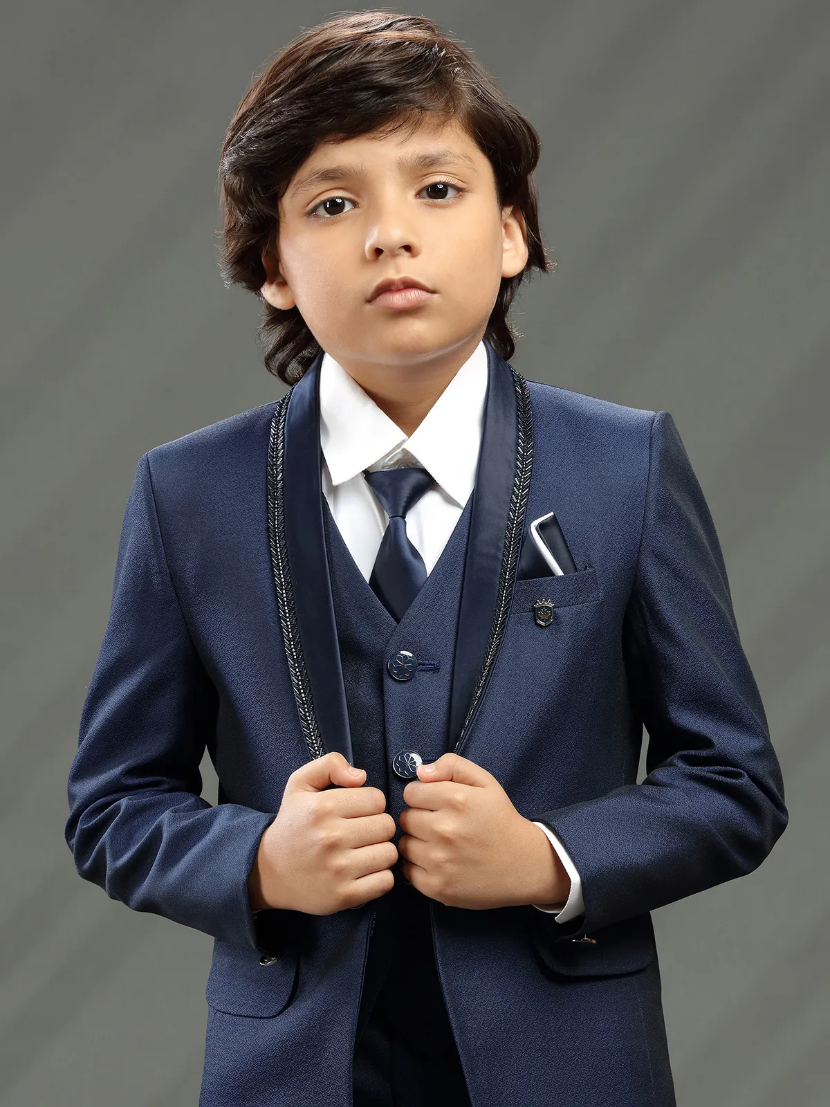 Blue terry rayon boys coat suit