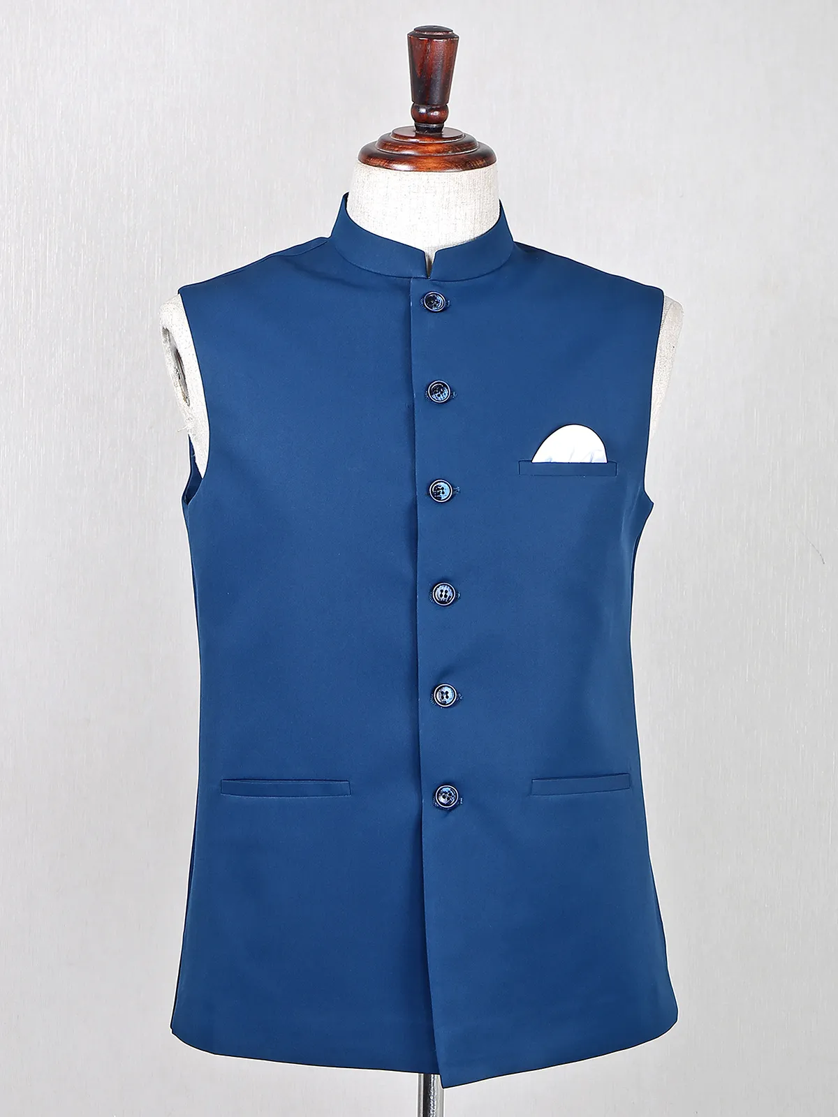 Blue terry rayon waistcoat for wedding