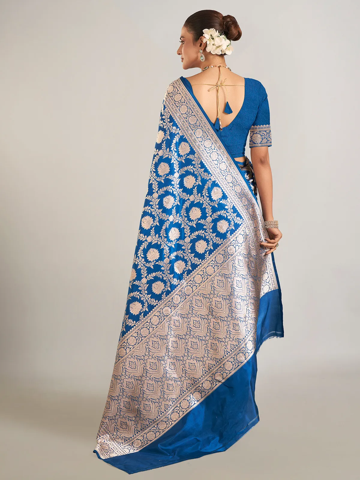 Blue zari weaving banarasi silk saree for wedding