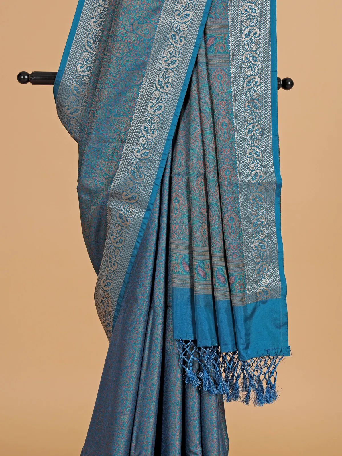 Blue zari weaving silk wedding wear saree