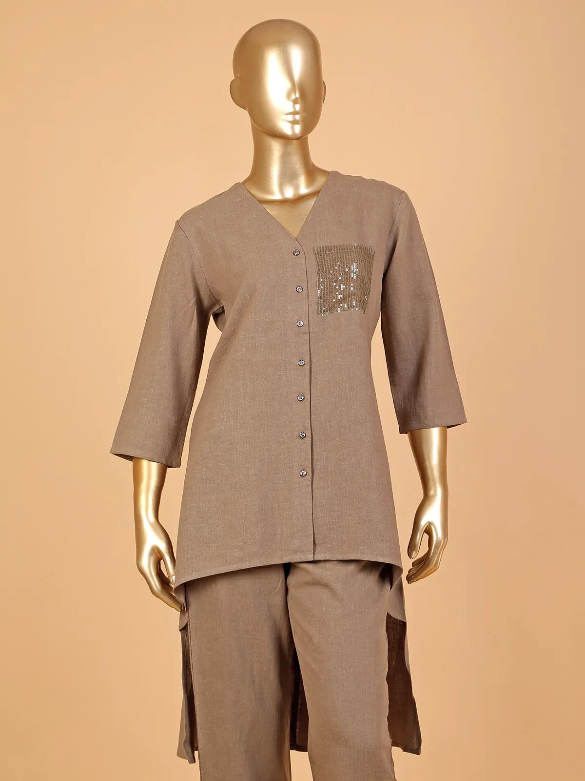 BOOM brown plain linen co-ord set