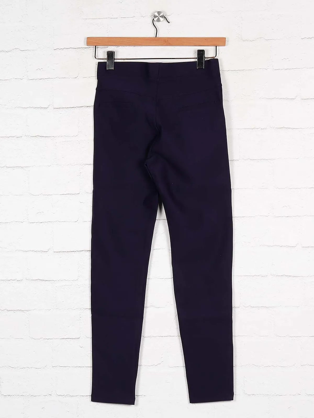 Boom navy blue slim fit casual jeggings in cotton