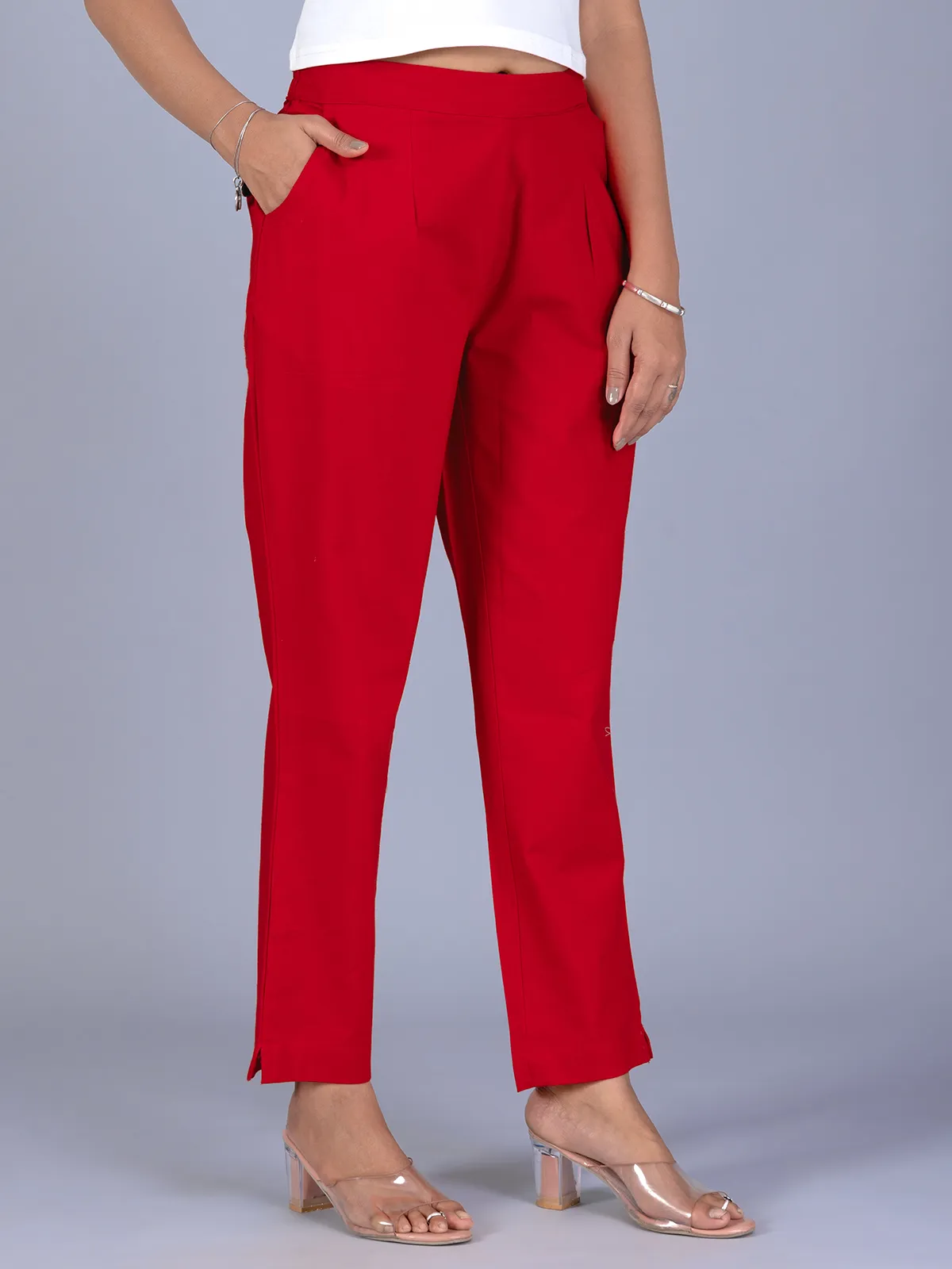 Red cotton pant for women casual