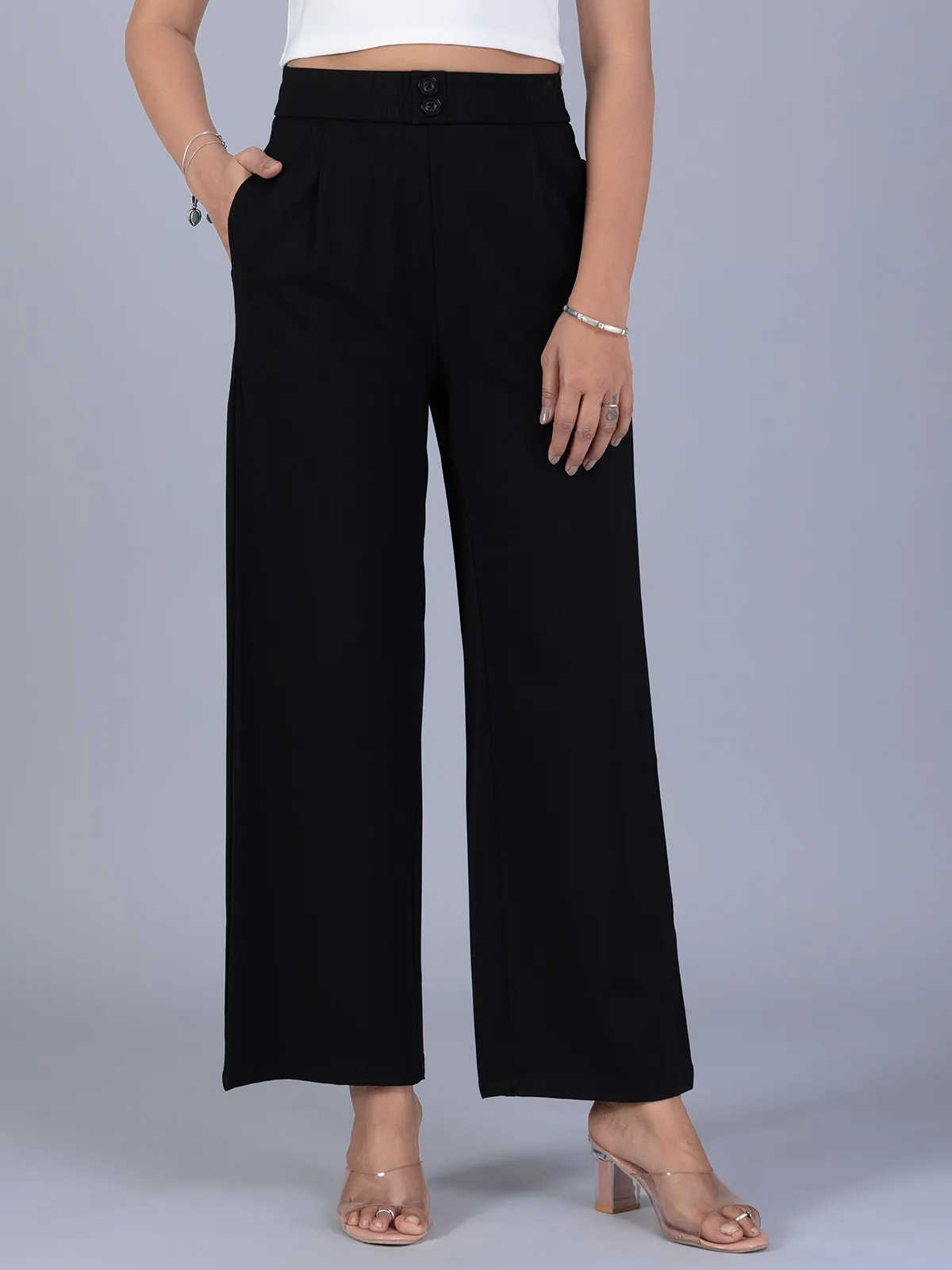BOOM solid black lycra pant for women
