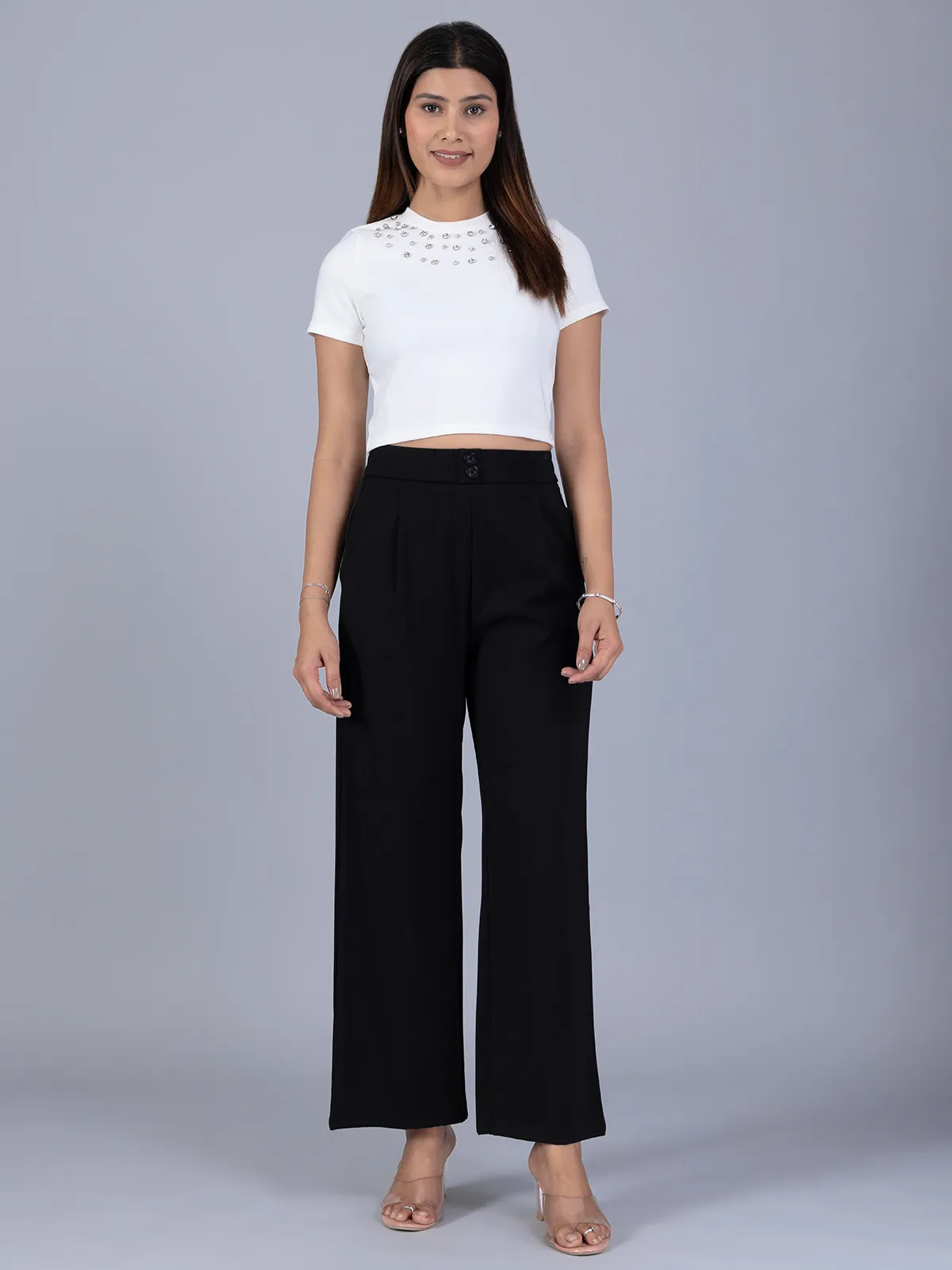 BOOM solid black lycra pant for women