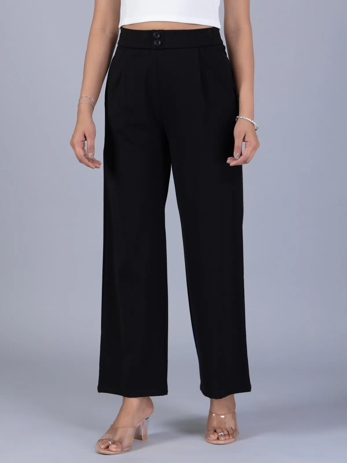 BOOM solid black lycra pant for women
