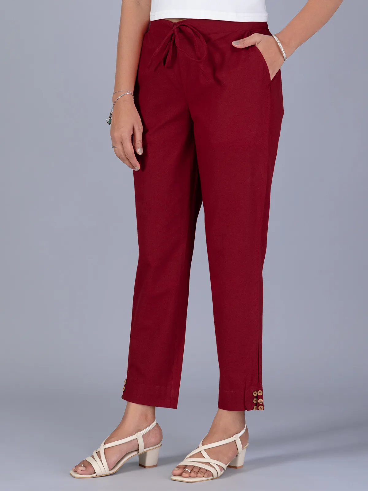 Solid maroon cotton pant