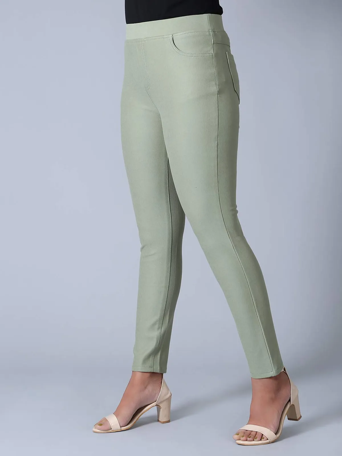 Boom solid pista green slim fit jeggings