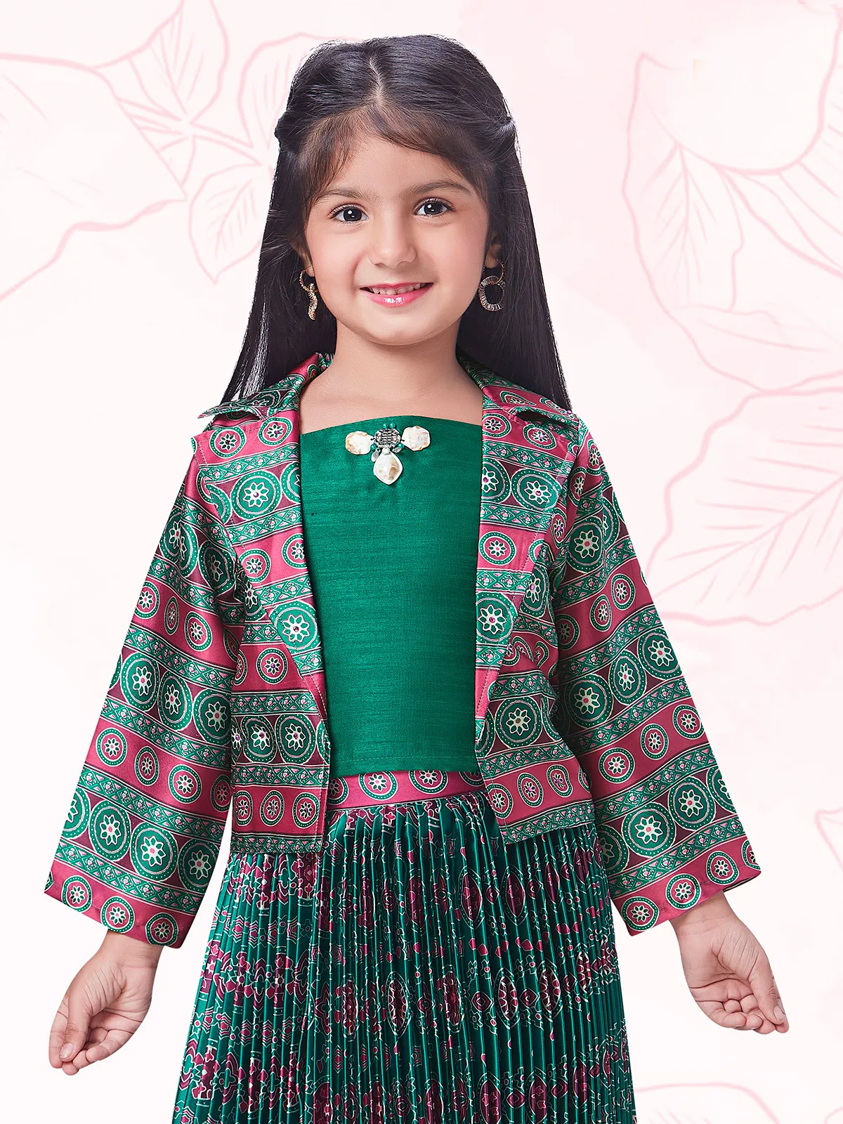 Bottle green crape silk printed lehenga choli