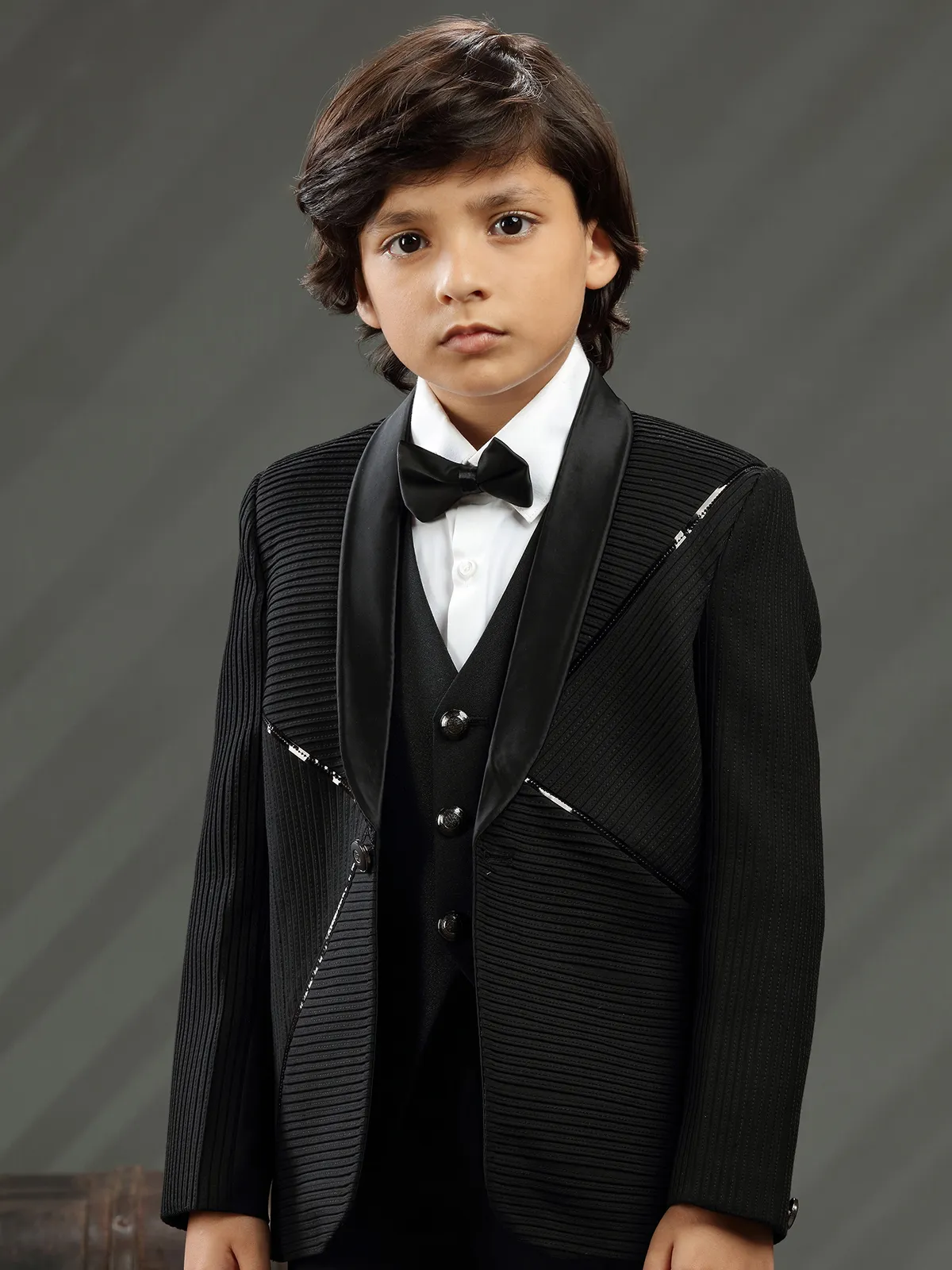 Boys black terry rayon coat suit for reception