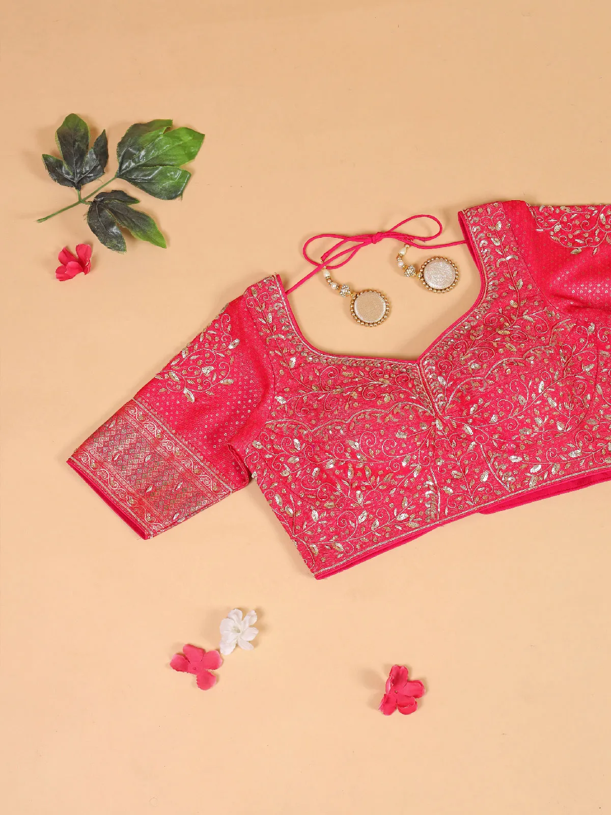 Bright pink silk thread and zari weave saree
