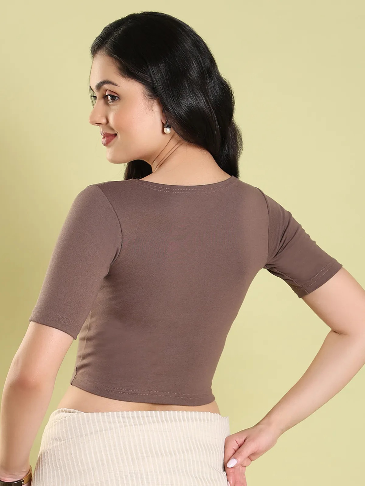 Brown cotton plain blouse