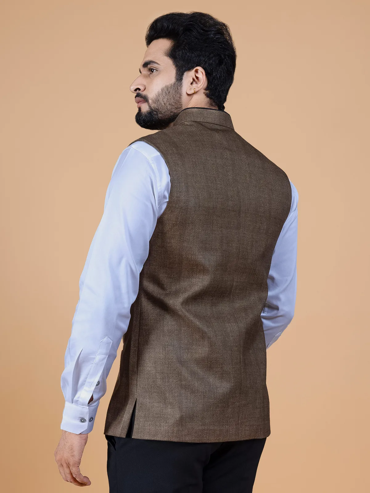 Brown jute silk plain waistcoat