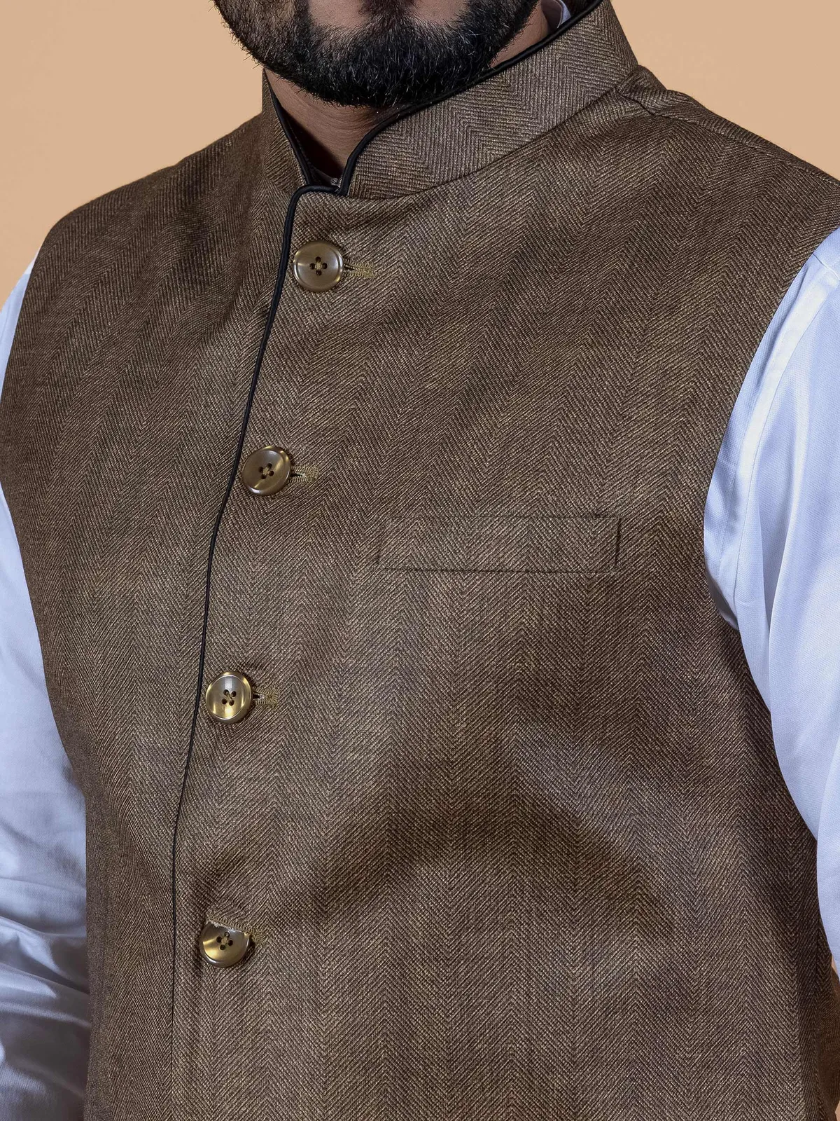 Brown jute silk plain waistcoat