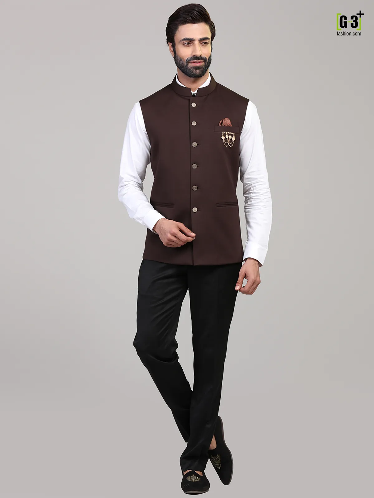 Brown knitted party wear waistcoat