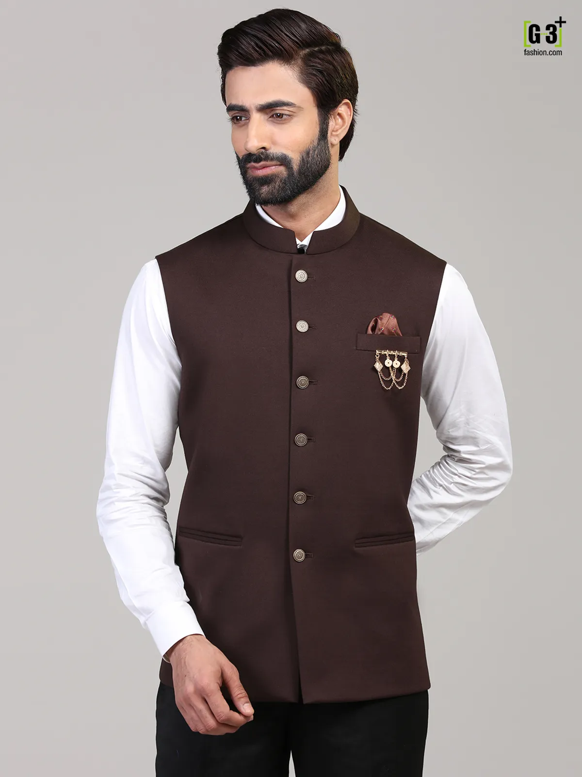 Brown knitted party wear waistcoat