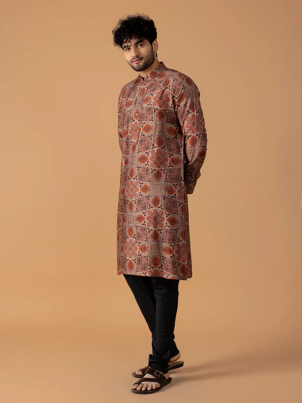 Brown printed kurta suit for festive