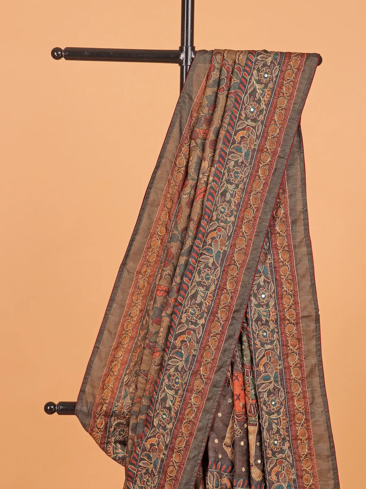 Brown printed saree in cotton silk