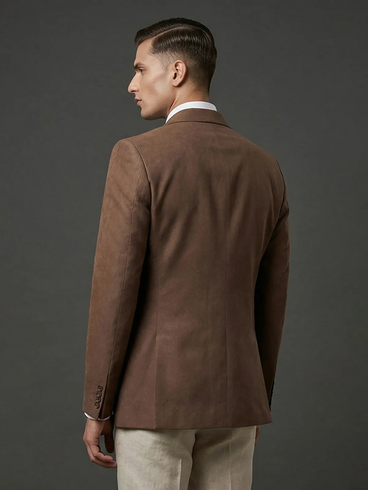 Brown solid terry rayon two button blazer
