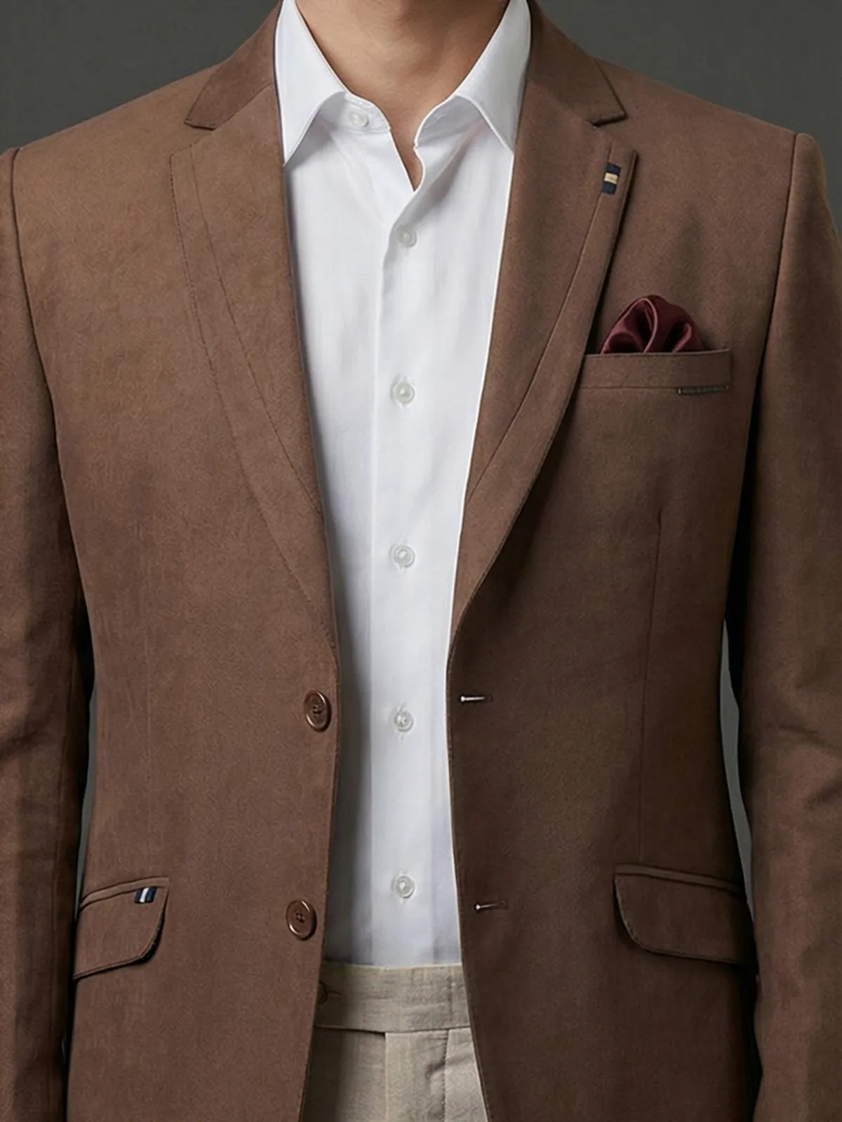 Brown solid terry rayon two button blazer
