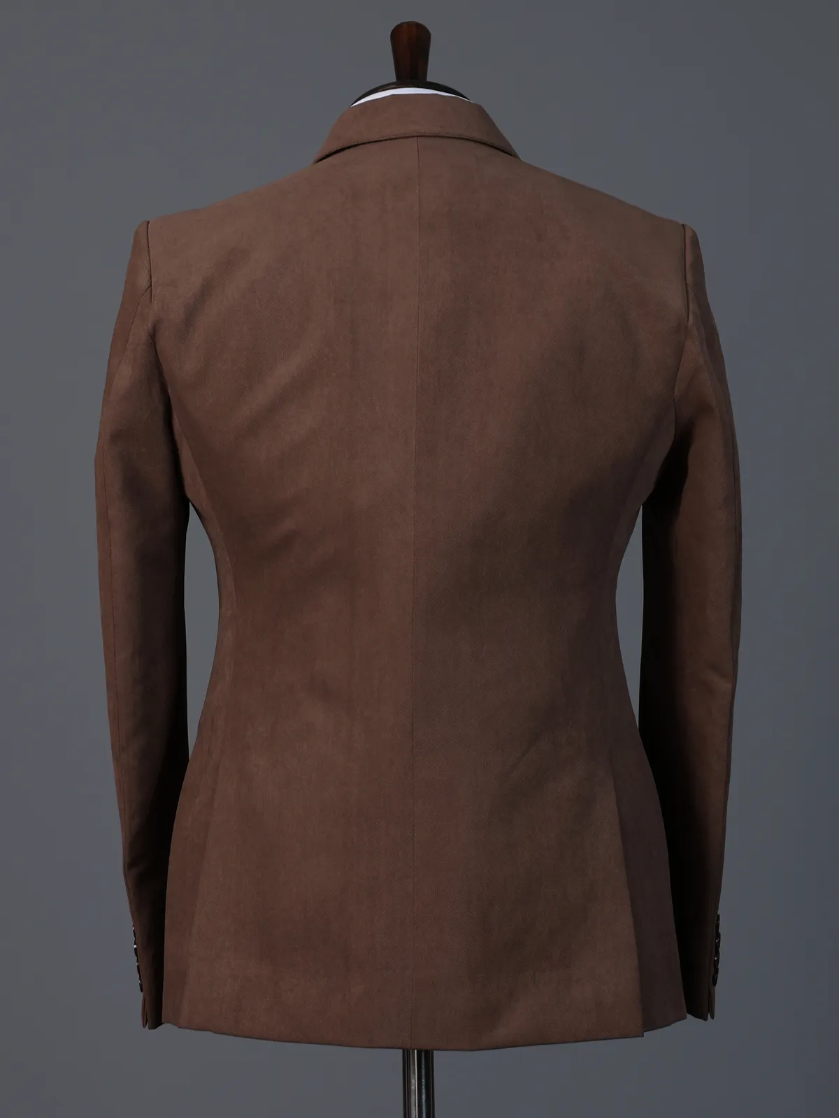 Brown solid terry rayon two button blazer