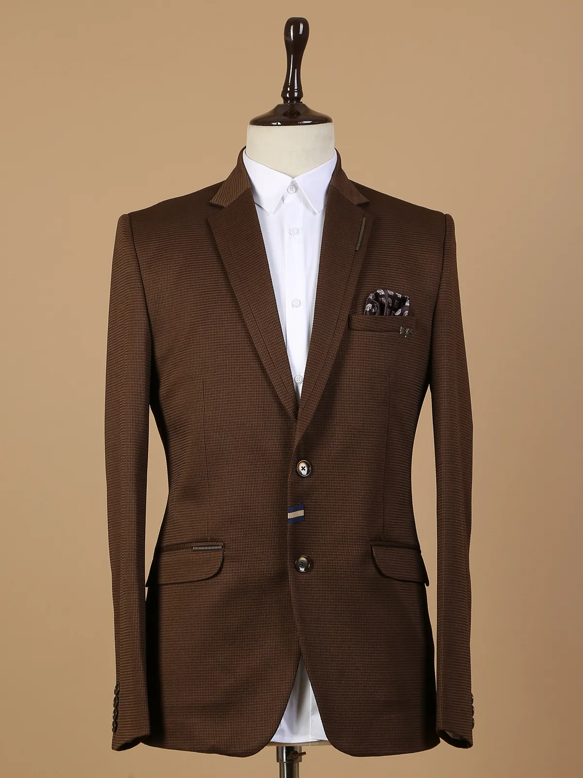 Brown terry rayon textured blazer