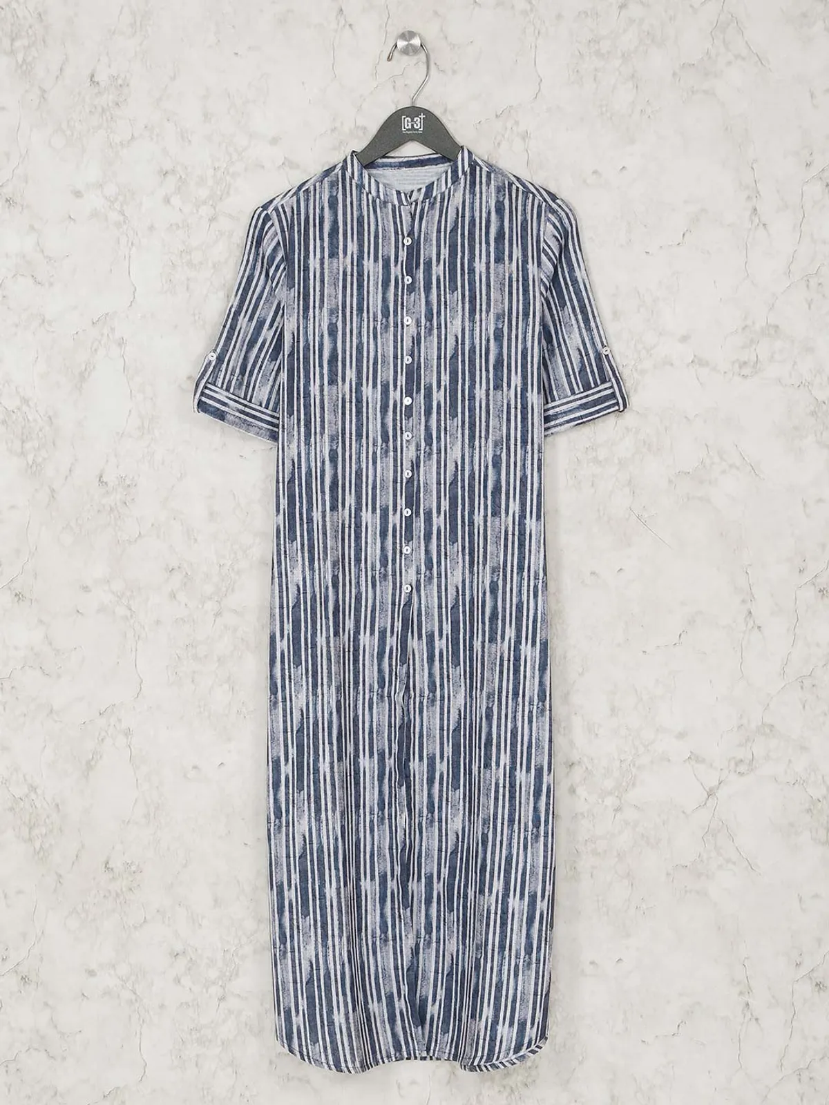 Casual blue cotton striped long casual kurti