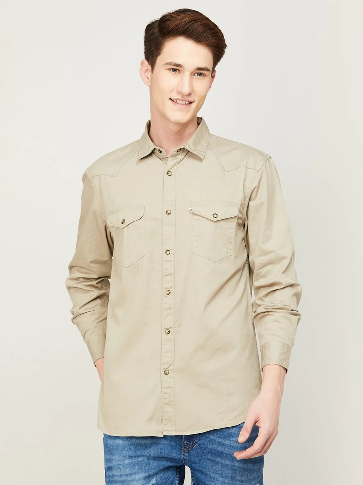 Celio beige plain cotton shirt