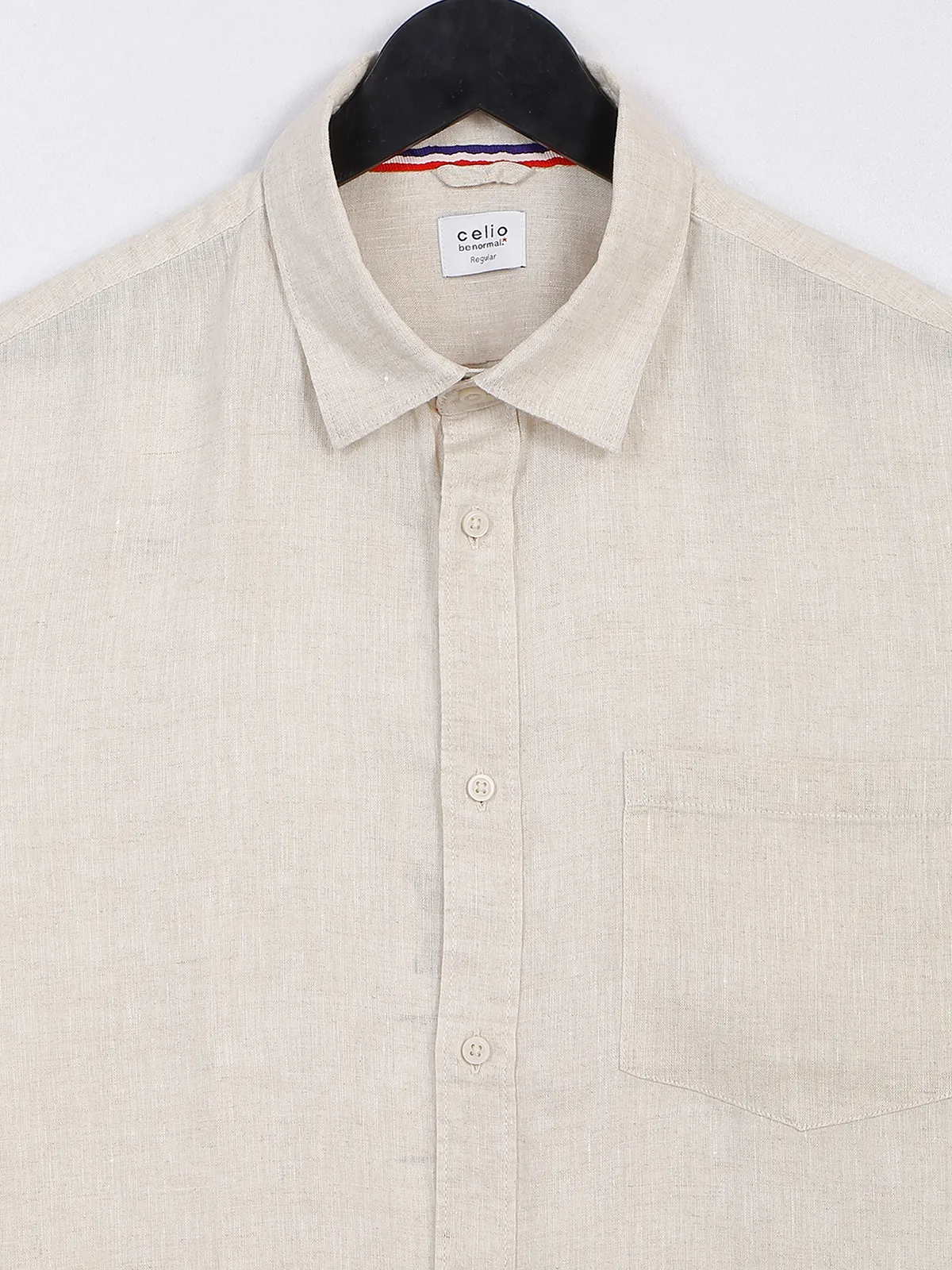 Celio beige plain linen shirt